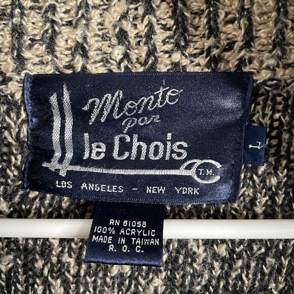 Vtg Monto Par Le Chois Womens Sweater Jacket L Tan Chunky Knit Shawl Collar - Picture 3 of 6